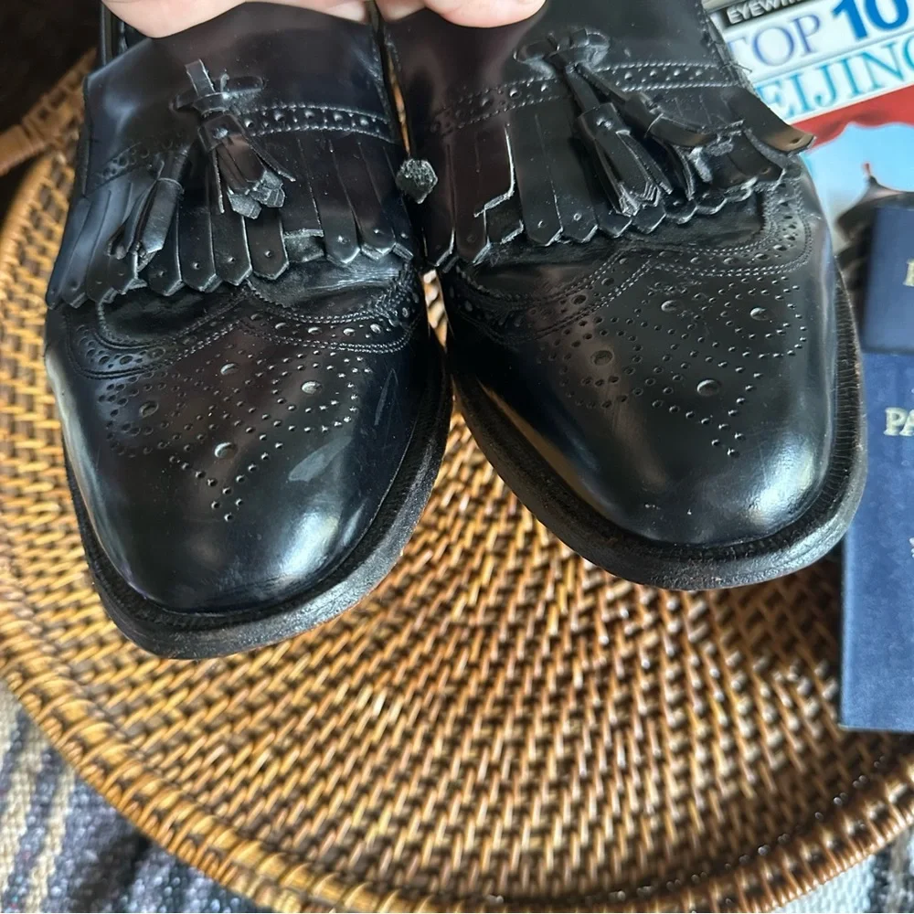 Florsheim Imperial Lexington Black Leather Wing Tip Tassel Loafers 10.5